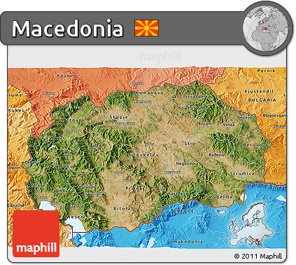 Satellite 3D Map of Macedonia, political shades outside
