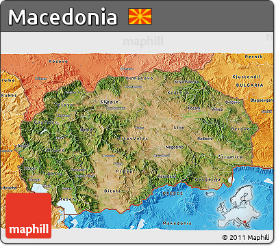 Satellite 3D Map of Macedonia, political shades outside