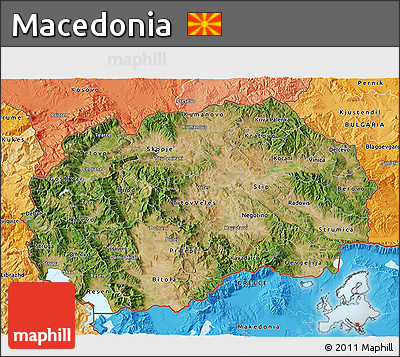 Satellite 3D Map of Macedonia, political shades outside