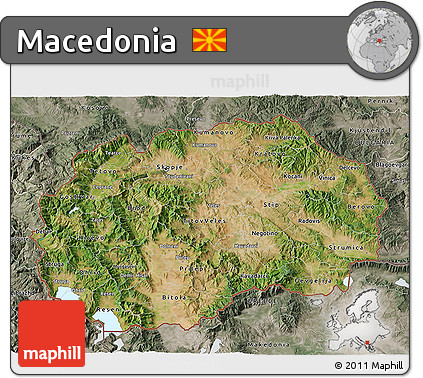 Satellite 3D Map of Macedonia, semi-desaturated