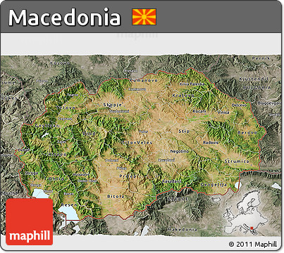 Satellite 3D Map of Macedonia, semi-desaturated