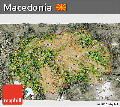 Satellite 3D Map of Macedonia, semi-desaturated