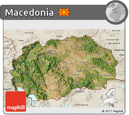 Satellite 3D Map of Macedonia, shaded relief outside