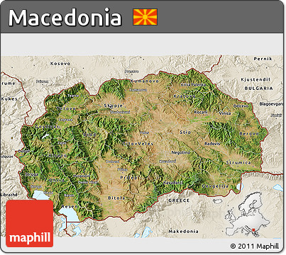 Satellite 3D Map of Macedonia, shaded relief outside