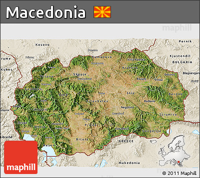 Satellite 3D Map of Macedonia, shaded relief outside