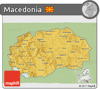 Savanna Style 3D Map of Macedonia, single color outside