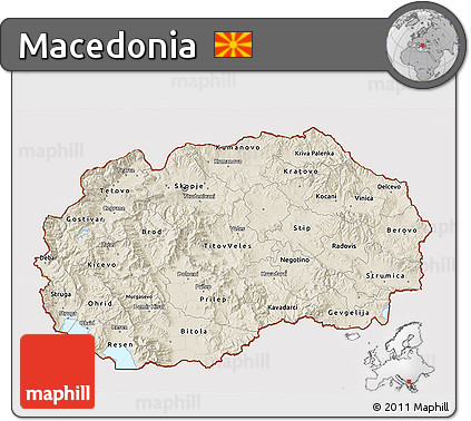 Shaded Relief 3D Map of Macedonia, cropped outside