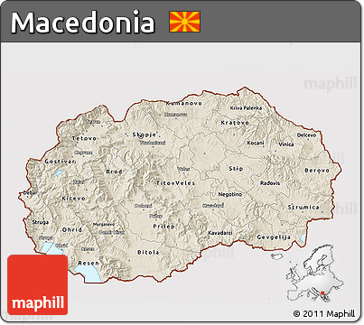 Shaded Relief 3D Map of Macedonia, cropped outside