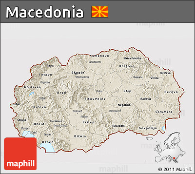 Shaded Relief 3D Map of Macedonia, cropped outside