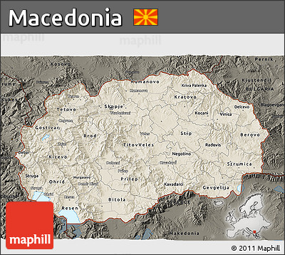 Shaded Relief 3D Map of Macedonia, darken