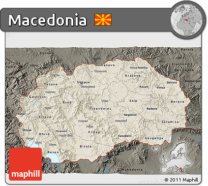 Shaded Relief 3D Map of Macedonia, darken