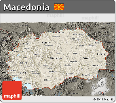 Shaded Relief 3D Map of Macedonia, darken