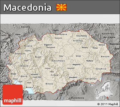 Shaded Relief 3D Map of Macedonia, darken, semi-desaturated