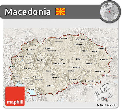Shaded Relief 3D Map of Macedonia, lighten