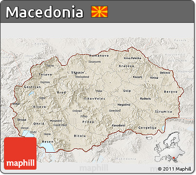Shaded Relief 3D Map of Macedonia, lighten