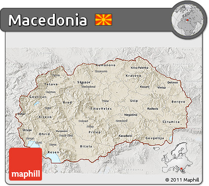 Shaded Relief 3D Map of Macedonia, lighten, semi-desaturated