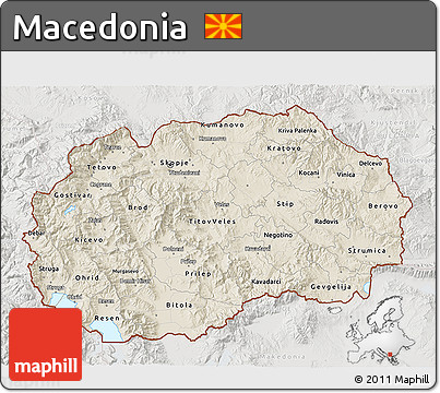 Shaded Relief 3D Map of Macedonia, lighten, semi-desaturated