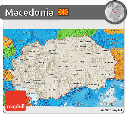Shaded Relief 3D Map of Macedonia, political outside