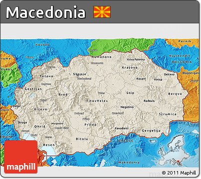 Shaded Relief 3D Map of Macedonia, political outside