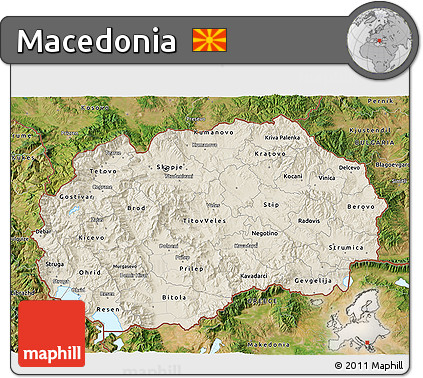 Shaded Relief 3D Map of Macedonia, satellite outside