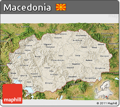 Shaded Relief 3D Map of Macedonia, satellite outside