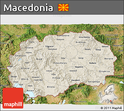 Shaded Relief 3D Map of Macedonia, satellite outside