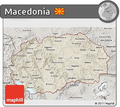 Shaded Relief 3D Map of Macedonia, semi-desaturated