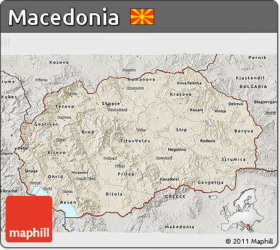 Shaded Relief 3D Map of Macedonia, semi-desaturated