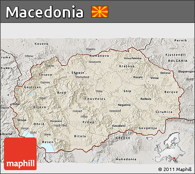 Shaded Relief 3D Map of Macedonia, semi-desaturated