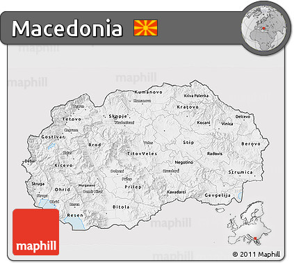Silver Style 3D Map of Macedonia, single color outside