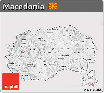 Silver Style 3D Map of Macedonia, single color outside
