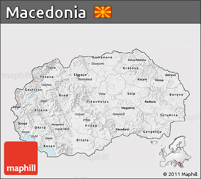 Silver Style 3D Map of Macedonia, single color outside