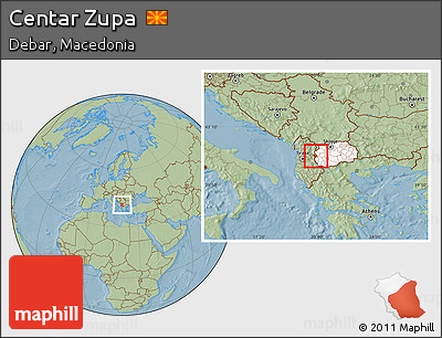 Savanna Style Location Map of Centar Zupa, highlighted country, highlighted parent region, hill shading
