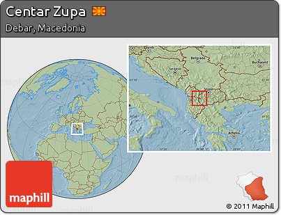 Savanna Style Location Map of Centar Zupa, highlighted parent region, hill shading