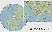 Savanna Style Location Map of Centar Zupa, highlighted parent region, hill shading