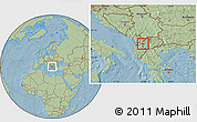 Savanna Style Location Map of Centar Zupa, hill shading