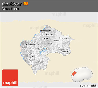 Classic Style 3D Map of Gostivar, single color outside