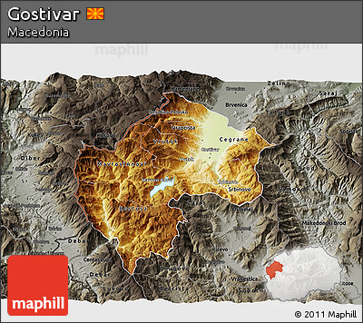 Physical 3D Map of Gostivar, darken, semi-desaturated