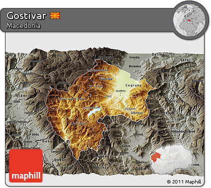 Physical 3D Map of Gostivar, darken, semi-desaturated
