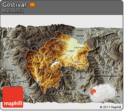 Physical 3D Map of Gostivar, darken, semi-desaturated