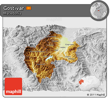 Physical 3D Map of Gostivar, lighten, desaturated