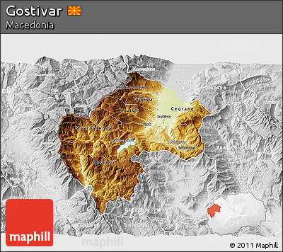 Physical 3D Map of Gostivar, lighten, desaturated