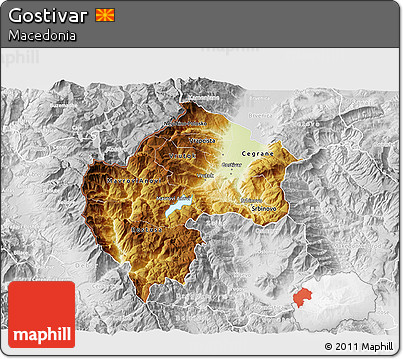 Physical 3D Map of Gostivar, lighten, desaturated