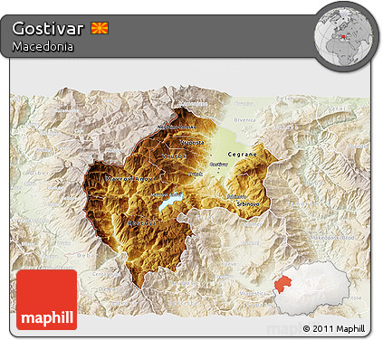 Physical 3D Map of Gostivar, lighten