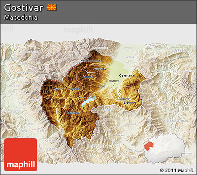 Physical 3D Map of Gostivar, lighten