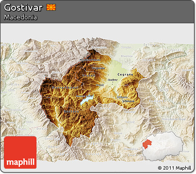 Physical 3D Map of Gostivar, lighten