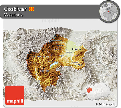 Physical 3D Map of Gostivar, lighten, semi-desaturated