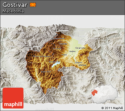Physical 3D Map of Gostivar, lighten, semi-desaturated