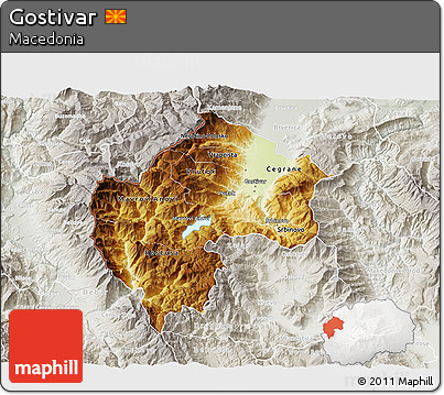 Physical 3D Map of Gostivar, lighten, semi-desaturated