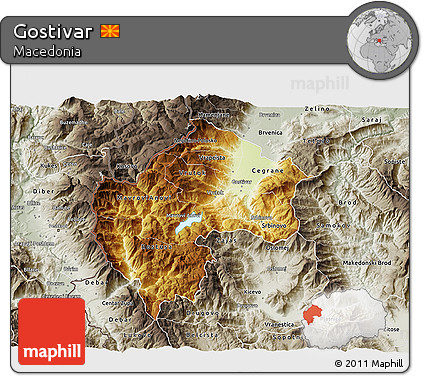 Physical 3D Map of Gostivar, semi-desaturated